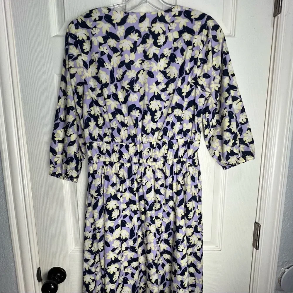 ON 34 Purple Cream White 3/4 Sleeve Floral Romantic Fairy Spring Midi Dress Sz 6